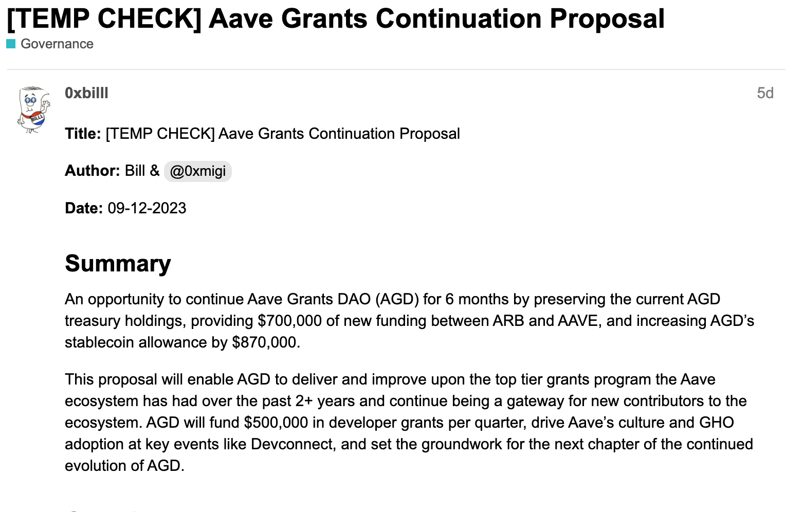 đề xuất duy trì chương trình aave grants dao