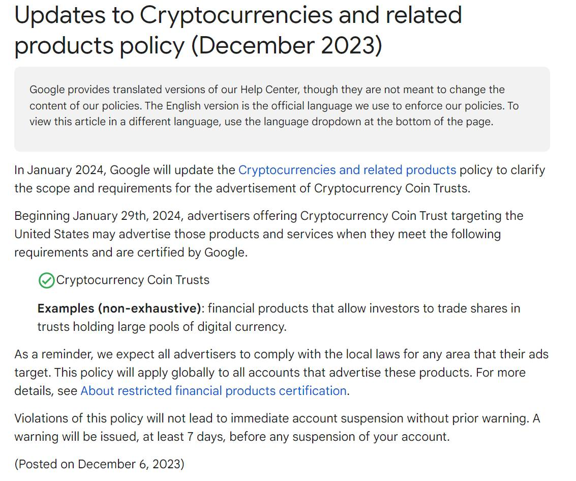 google ra chính sách quảng cáo crypto 