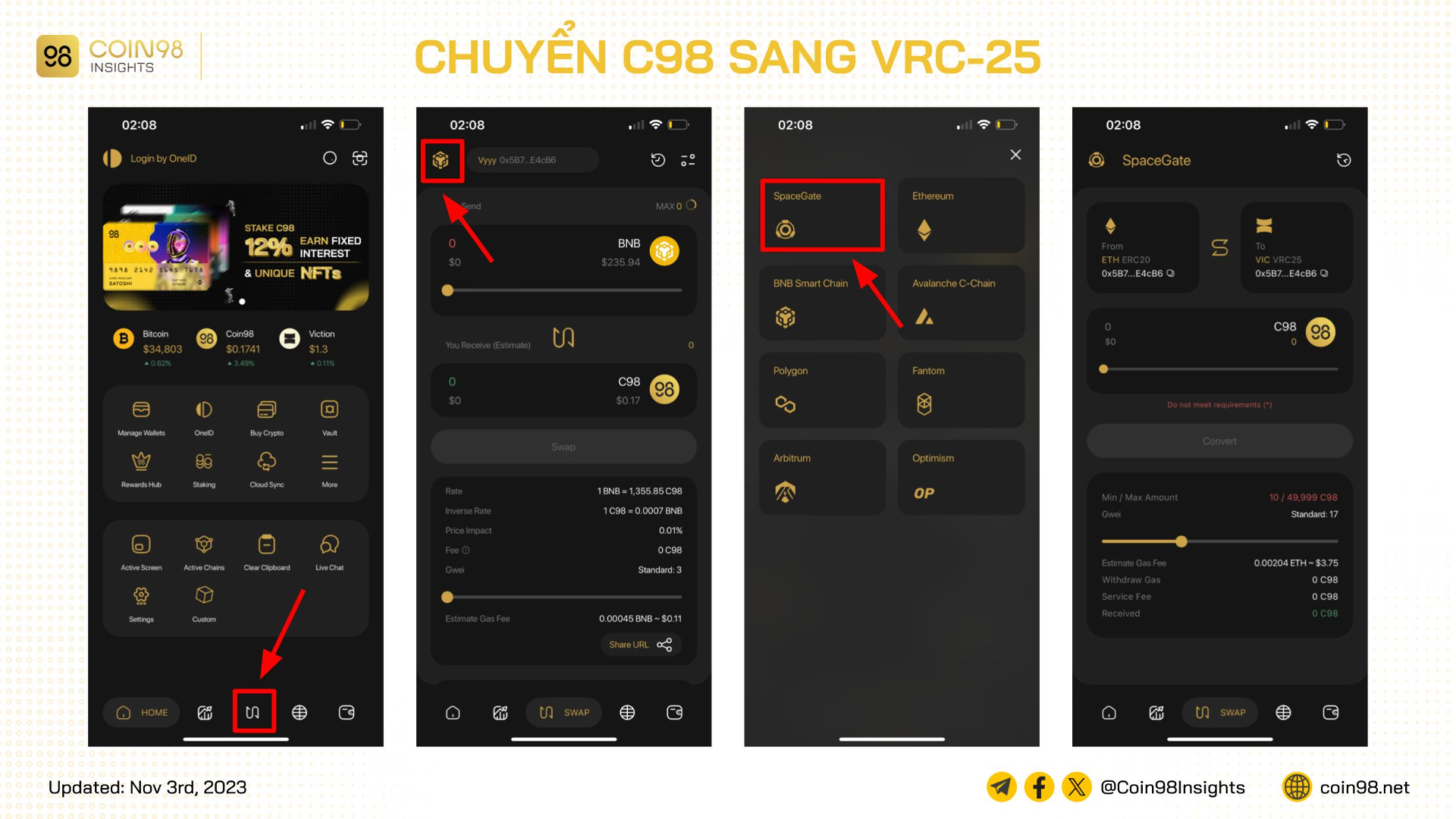 chuyển token c98 bằng spacegate