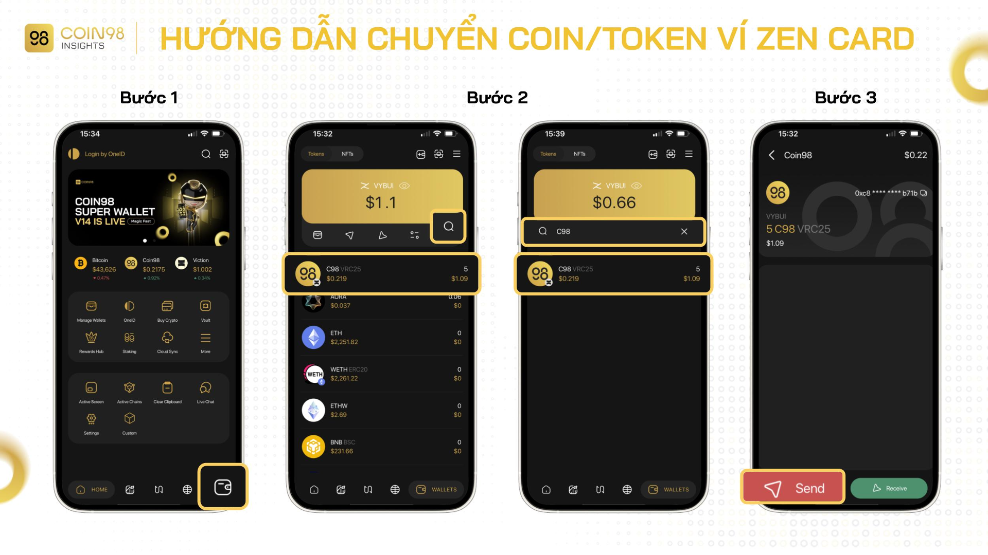 chuyển token ví zen card 1