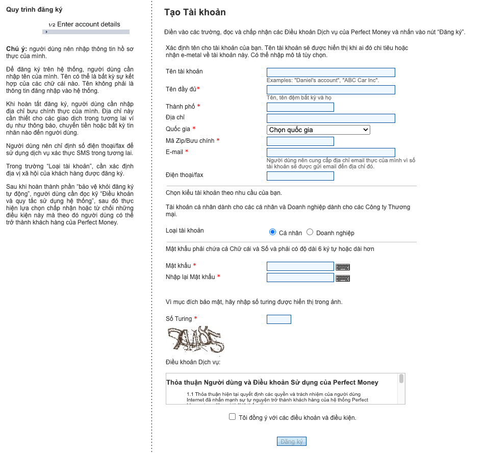 đăng ký perfect money