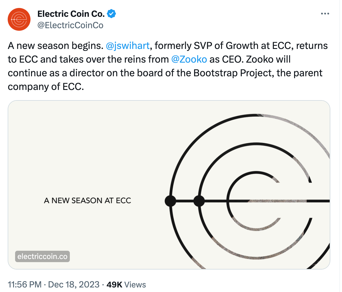 ceo tại electric coin từ chức