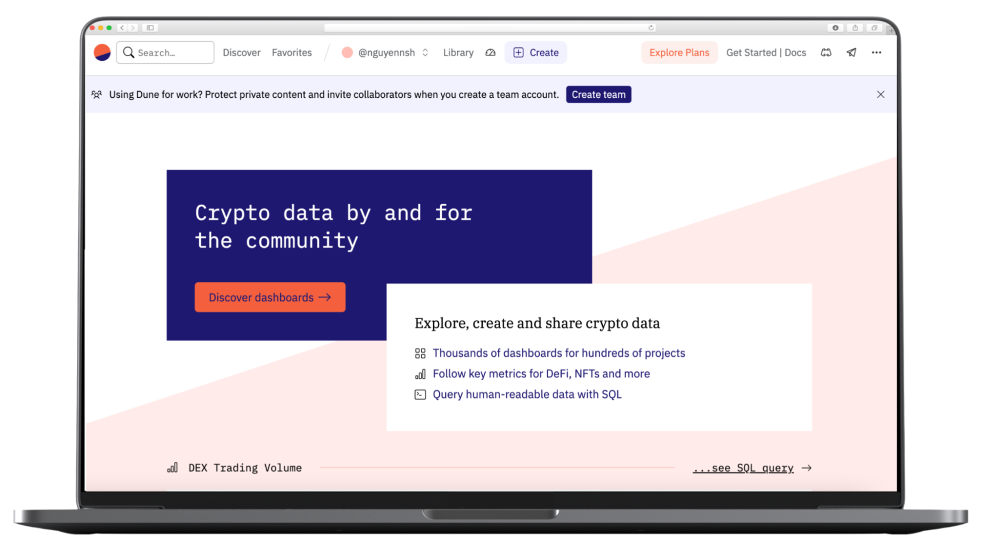 giao diện dune analytics