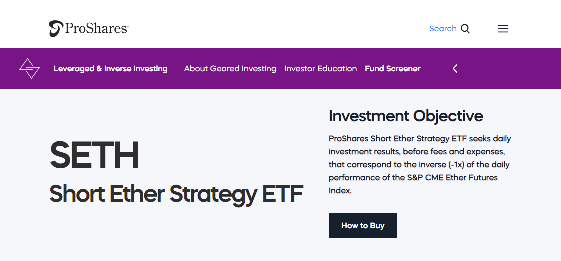 quỹ seth cho phép short eth từ proshares