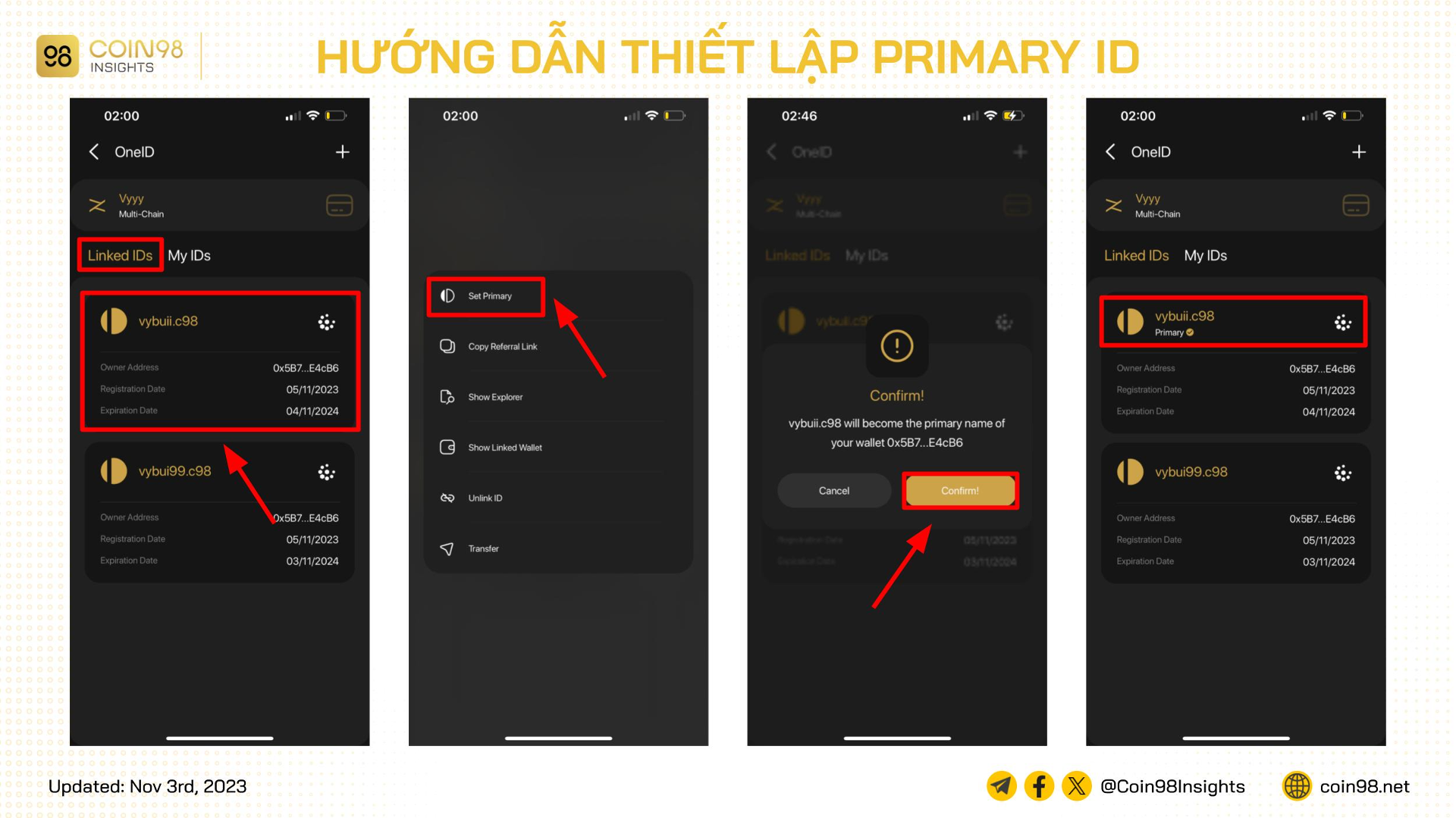 thiết lập primary oneid điện thoại