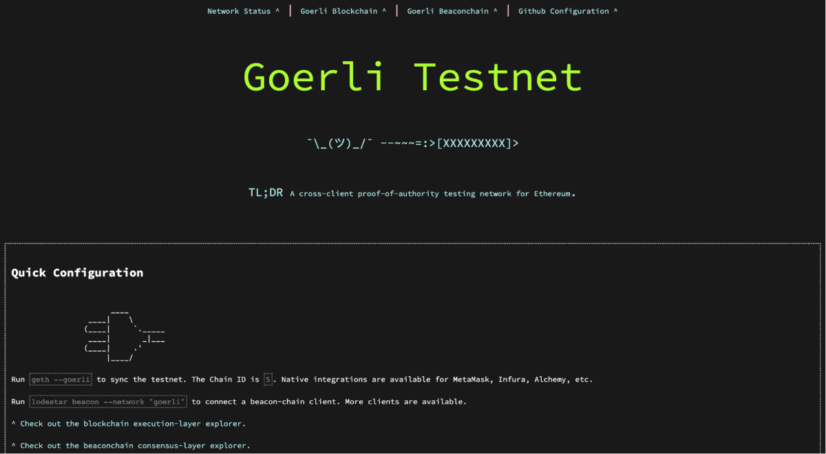 trang chủ của goerli testnet
