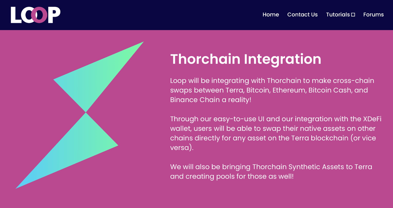 loop finance liên kết với thorchain