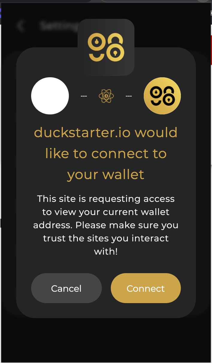 kết nối ví coin98 với duck starter