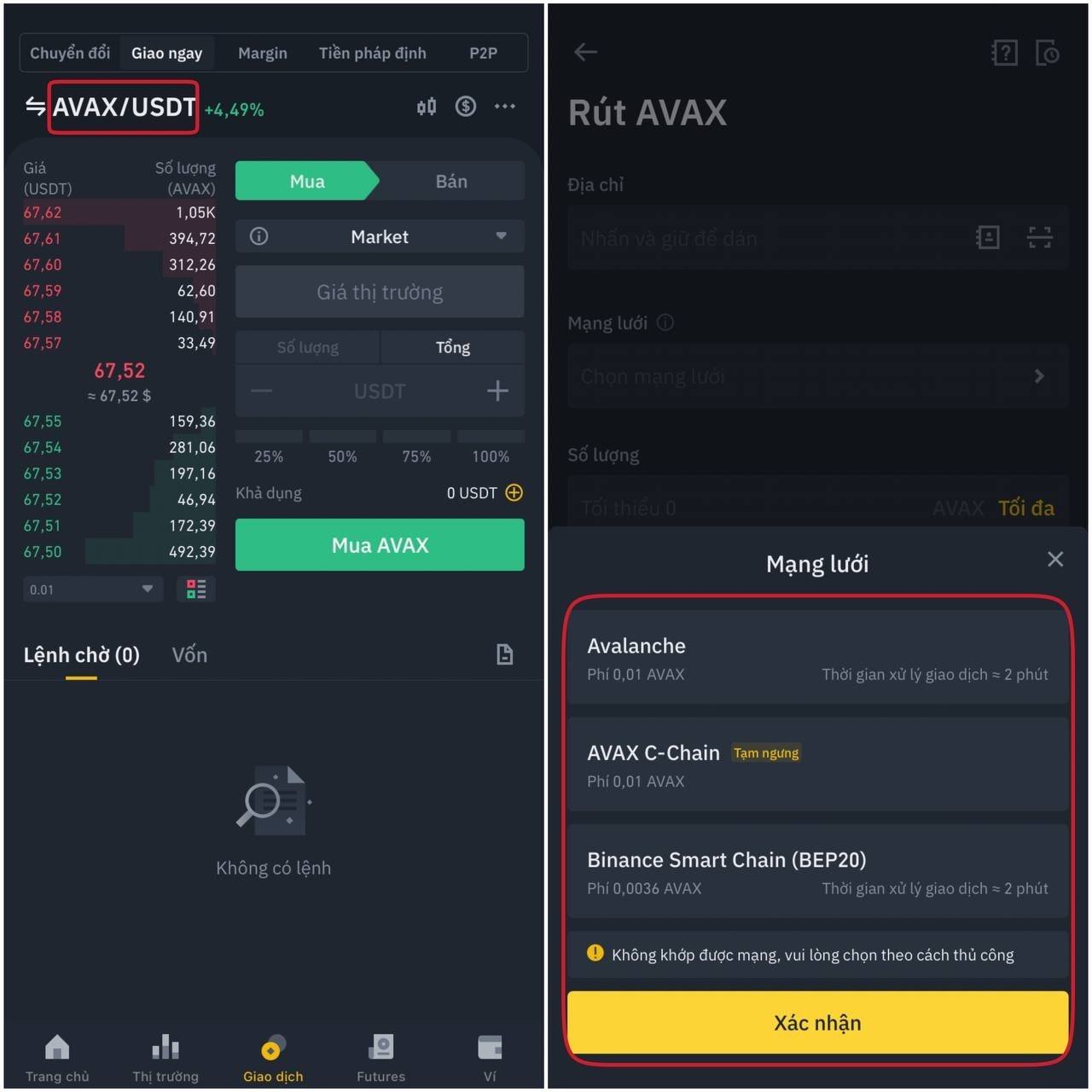 Mua AVAX trên sàn Binance