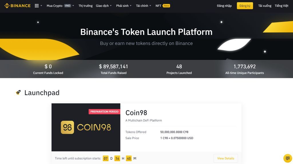 binance launchpad là gì