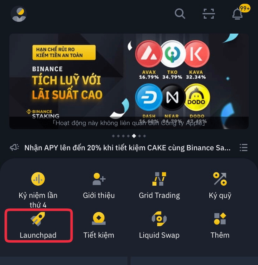 giao diện binance launchpad