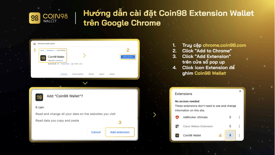 hướng dẫn cài đặt coin98 extension wallet