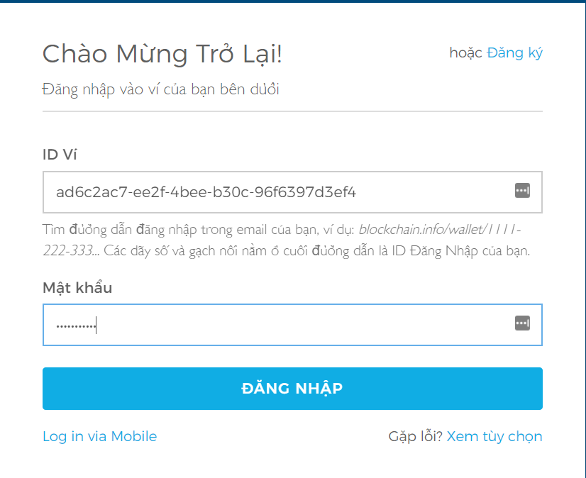 đăng nhập ví blockchain