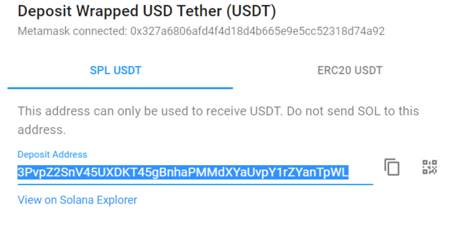 deposit token usdt spl 3