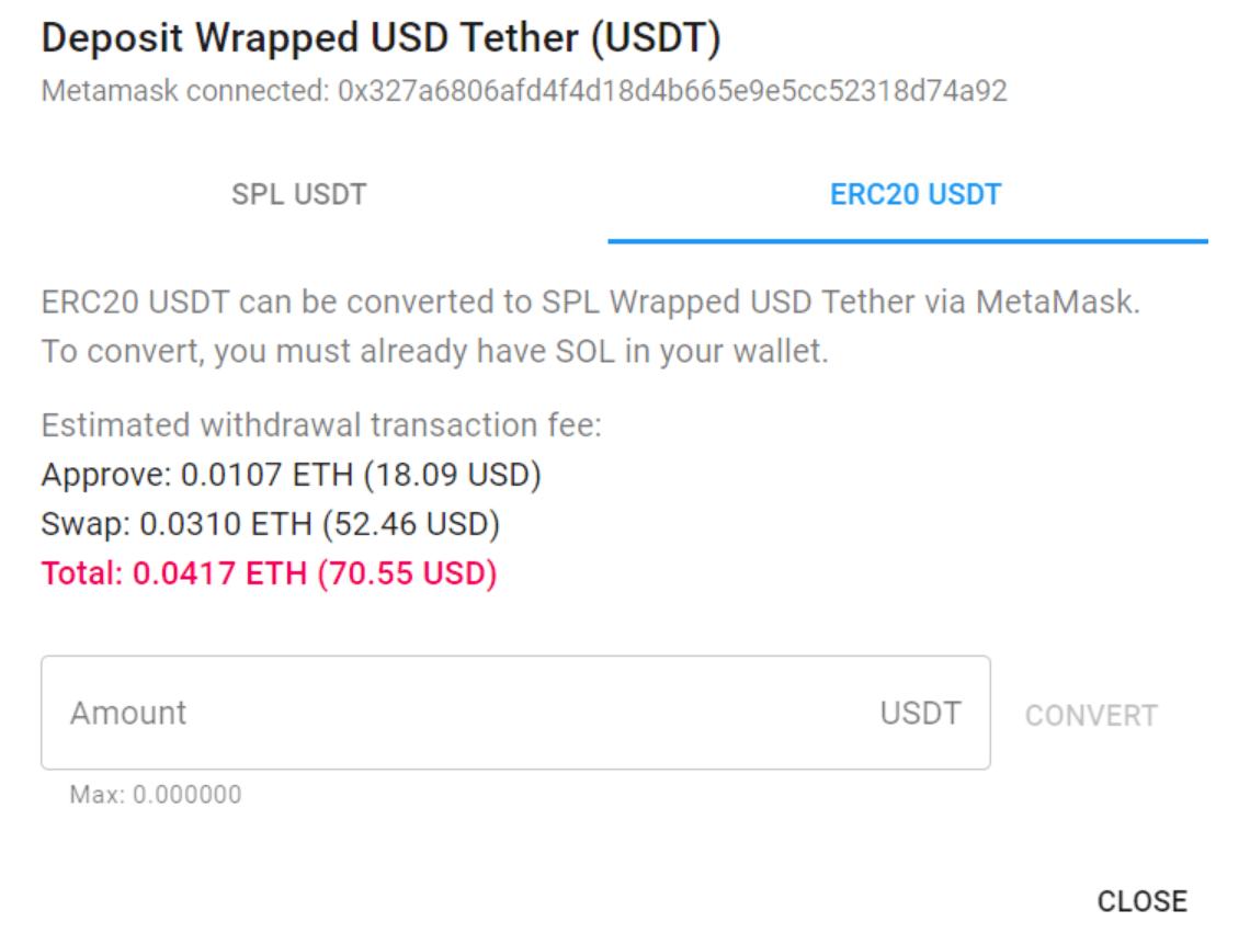 deposit token usdt spl 5