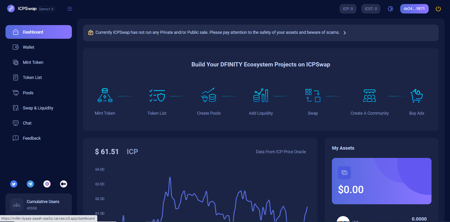 giao diện bản demo icpswap