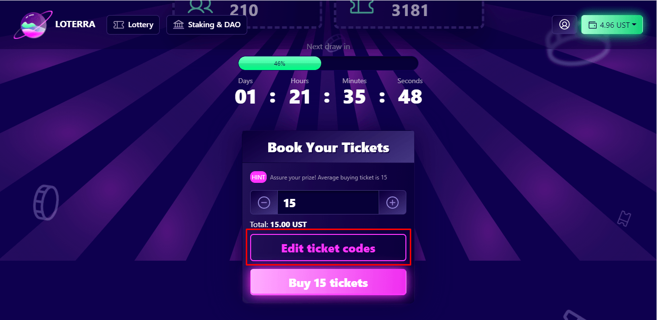 loterra edit ticket code