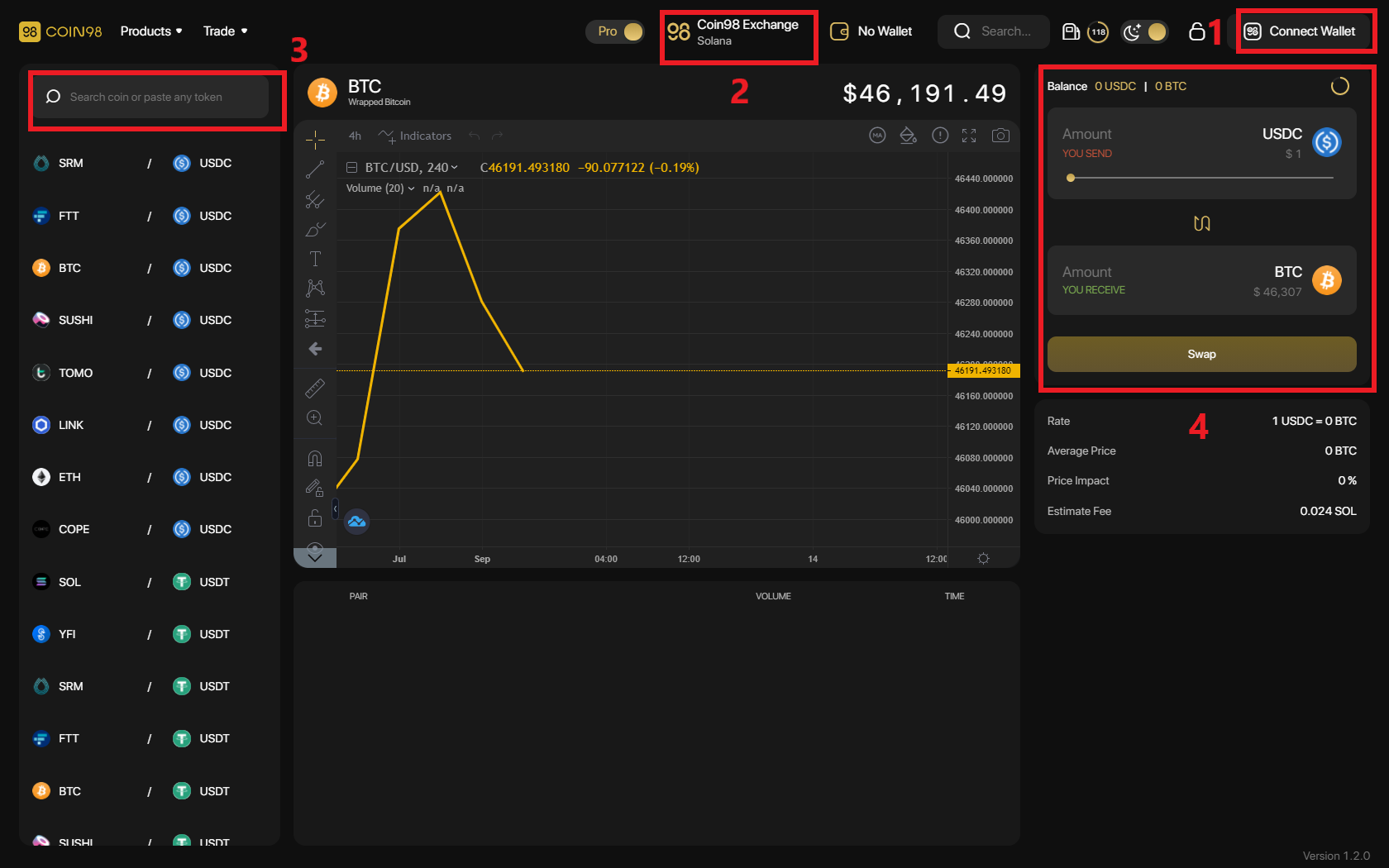 giao dịch btc trên coin98 exchange