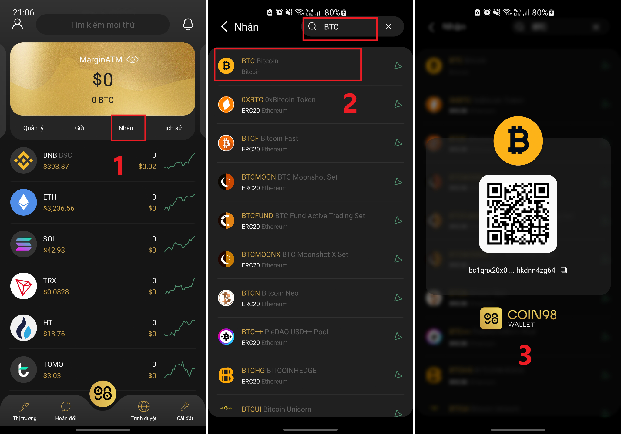 lưu trữ btc trên coin98 super app