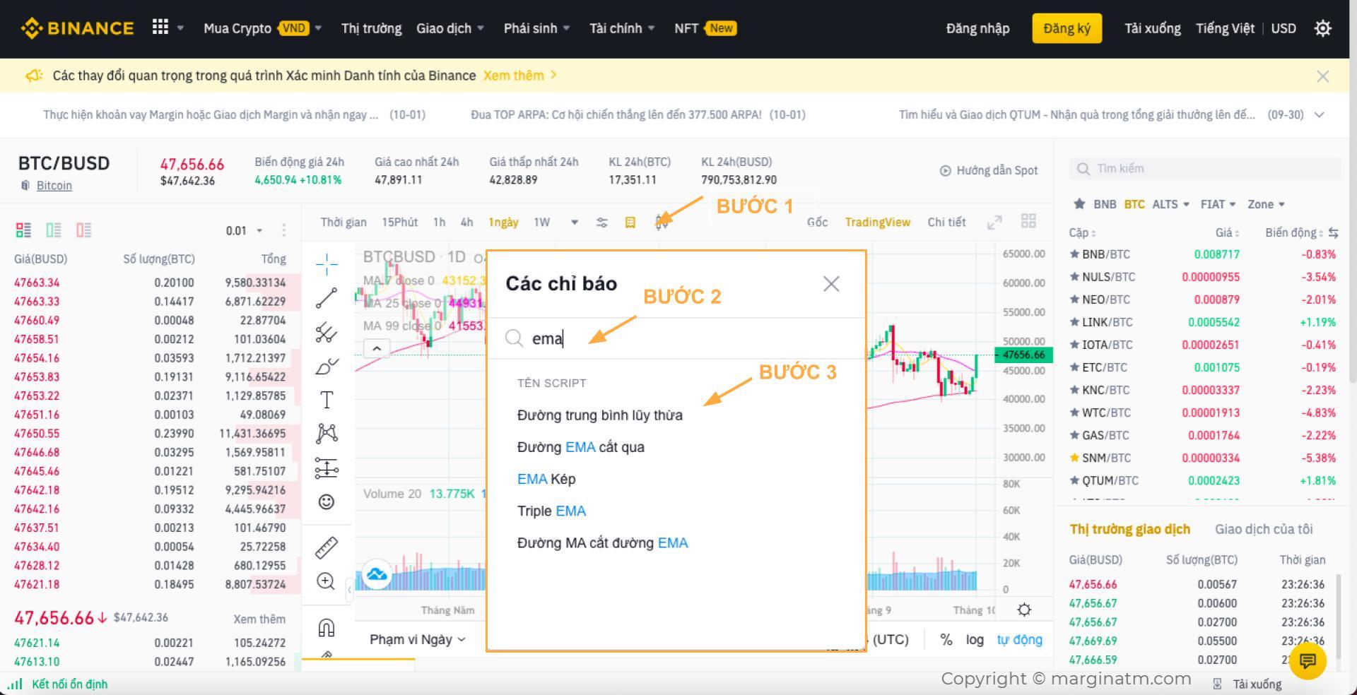 cài đặt ema trên binance