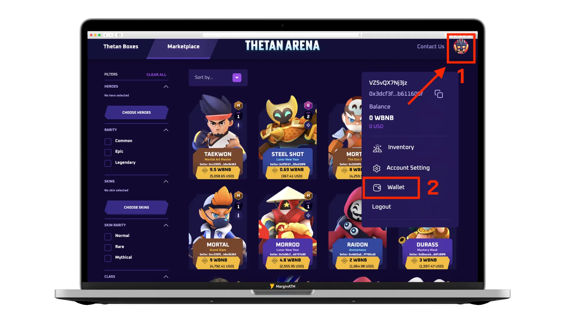 ví trong game thetan arena