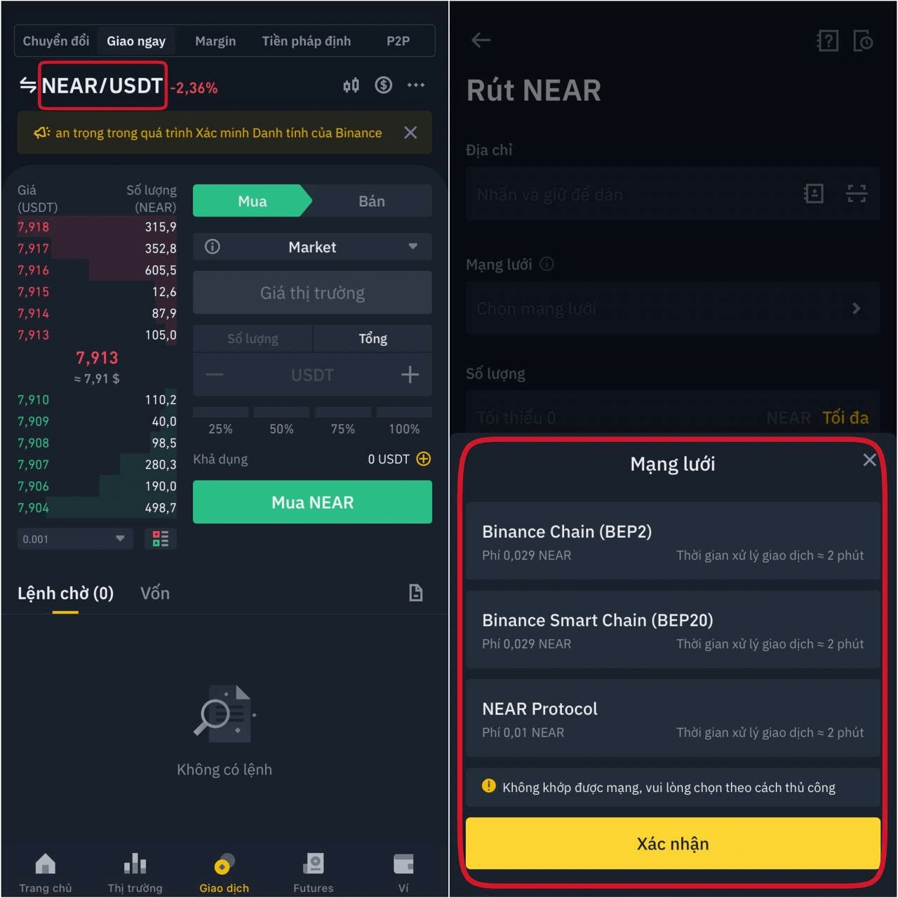 mua NEAR trên sàn Binance