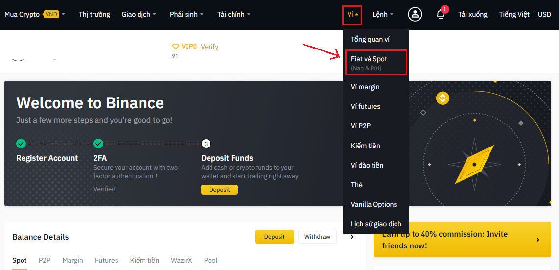 nạp và rút tiền trên binance