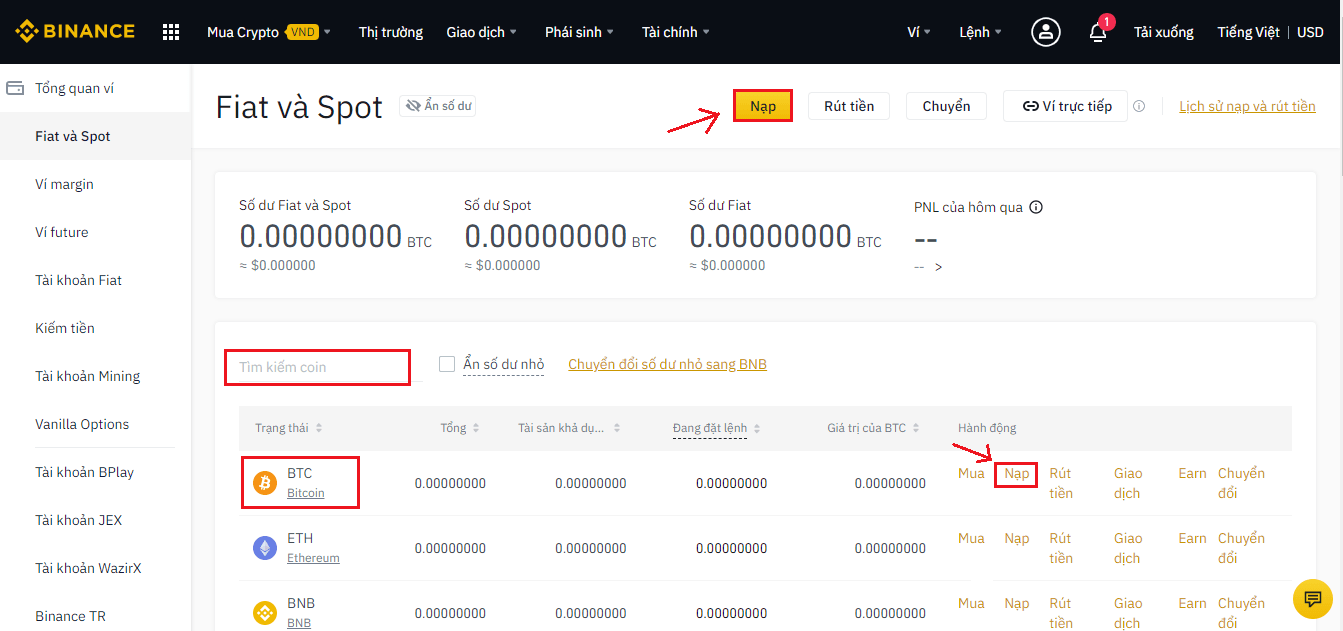 nạp và rút tiền trên binance 2