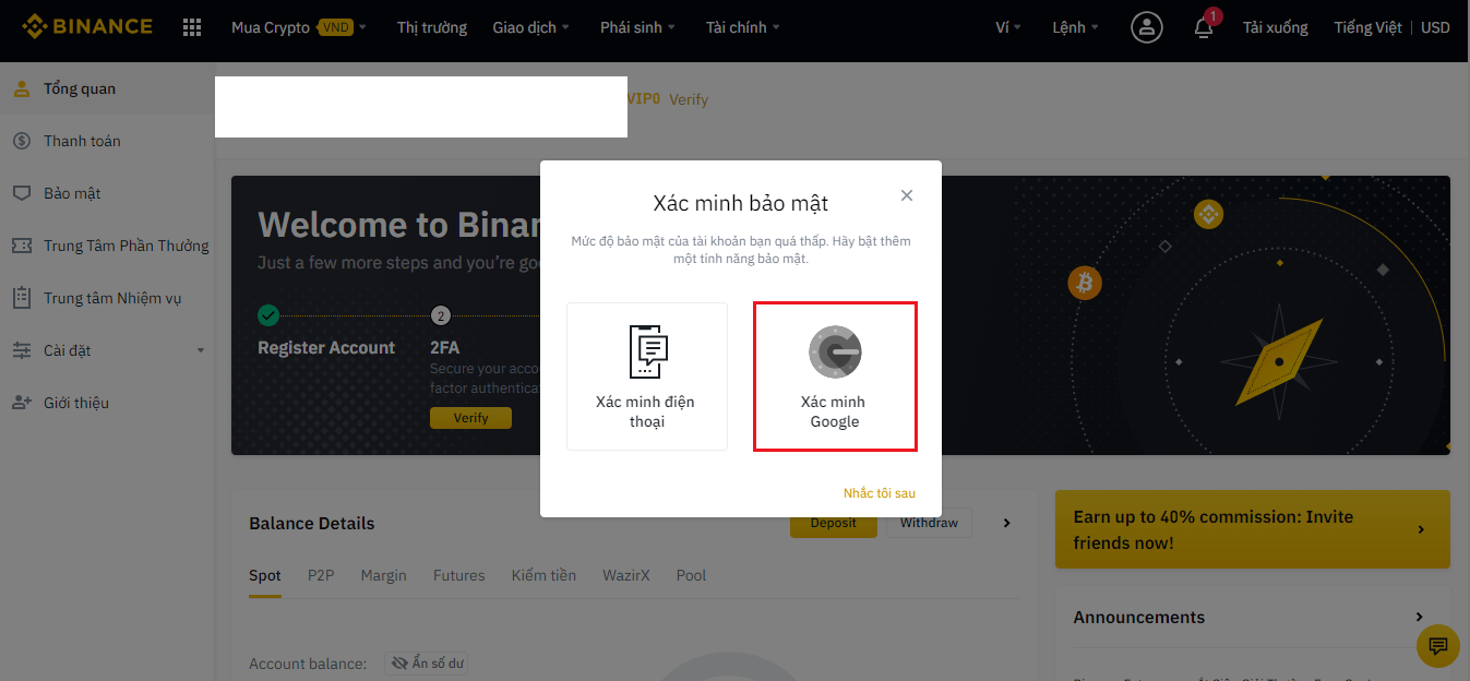 bảo mật 2fa binance 2