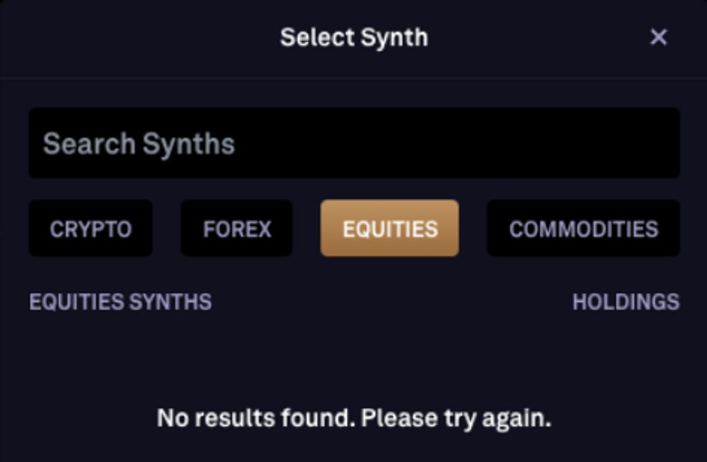 synthetix tokenized stock non appeard